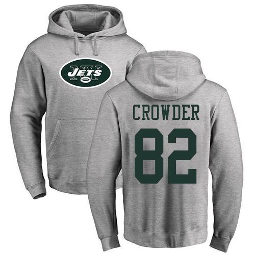 New York Jets Men Ash Jamison Crowder Name and Number Logo NFL Football 82 Pullover Hoodie Sweatshirts